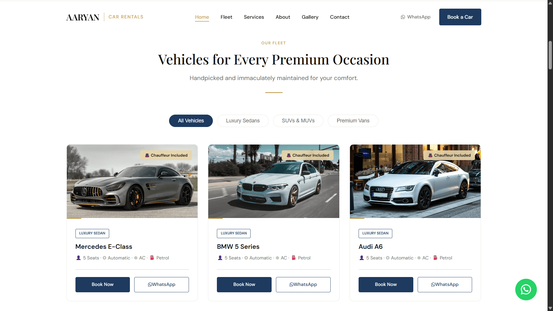 Car Rentals Interface